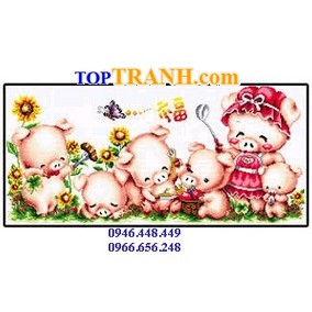 Tranh thêu gia đình nhà heo